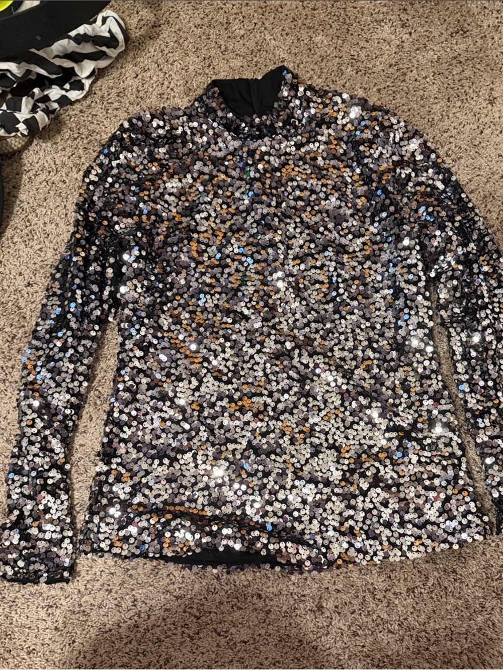 H&M Black Sequin Long-Sleeve Crewneck Top